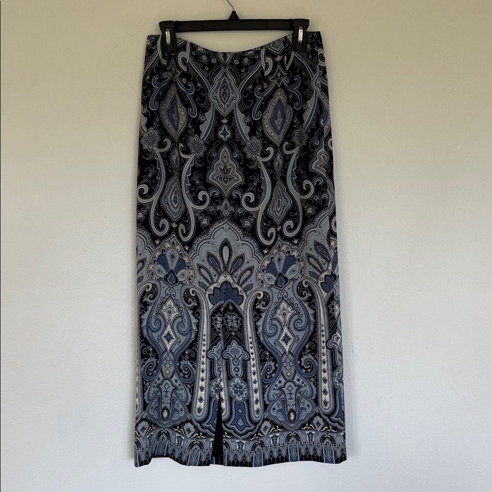 Vintage Talbots Pure Silk blue paisley print midi length skirt size 6 - Picture 5 of 13